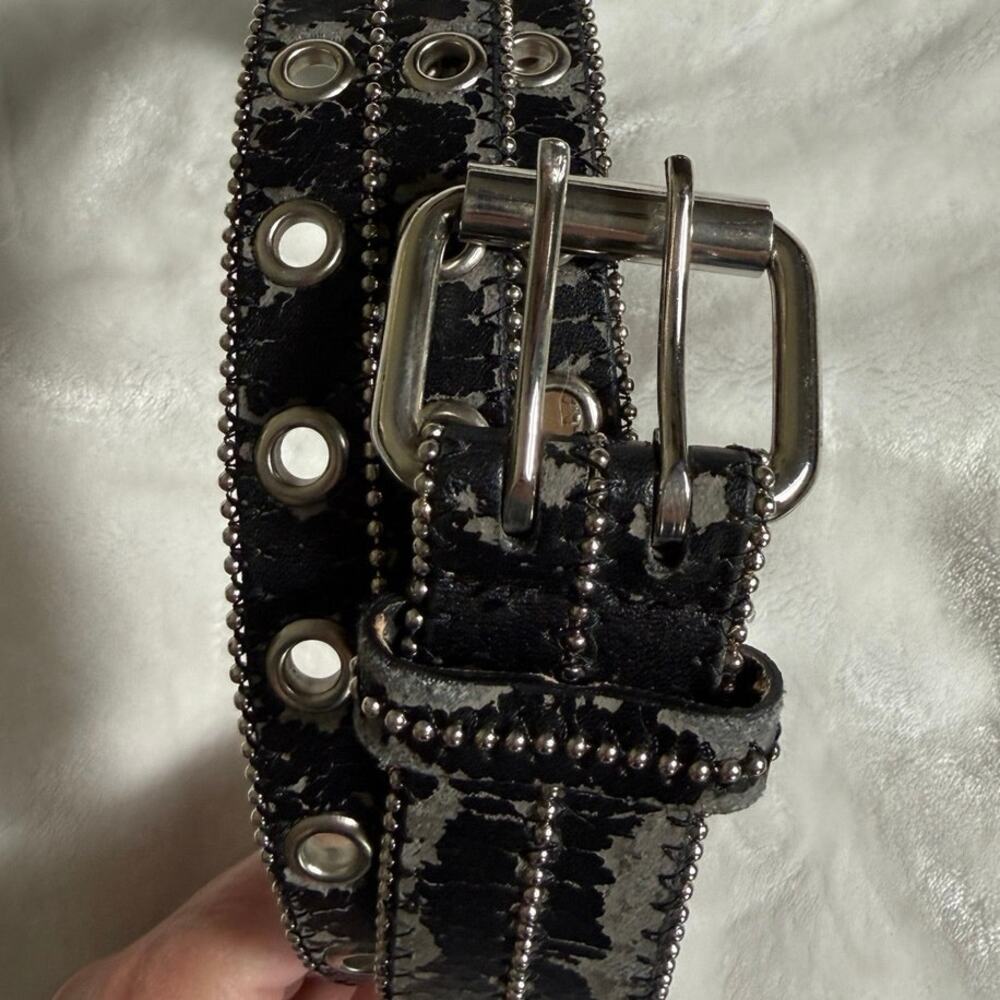 Faux Leather Distressed Studded belt Scene Emo Jersey Shore Y2K Early 2000 Club - Picture 2 of 10